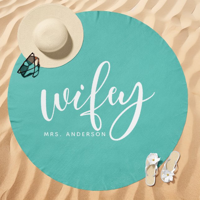 Wifey Teal and White Bride Beach Towel (Creator Uploaded)