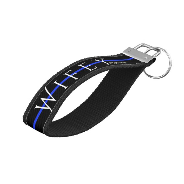 Wifey Thin Blue Line Police Wife Officer Key Chain (Angled Up)