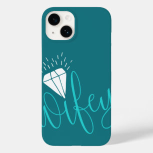 Wifey Turquoise Script & Diamond Case-Mate iPhone 14 Case