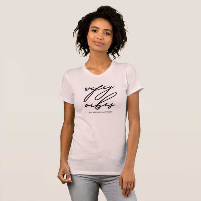 Wifey Vibes Blush Pink and Black with Name T-Shirt (Front Full)
