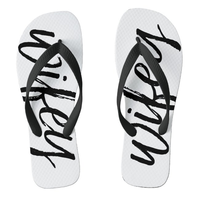 Wifey - Whimsical Black Calligraphy for the Bride Flip Flops (Footbed)