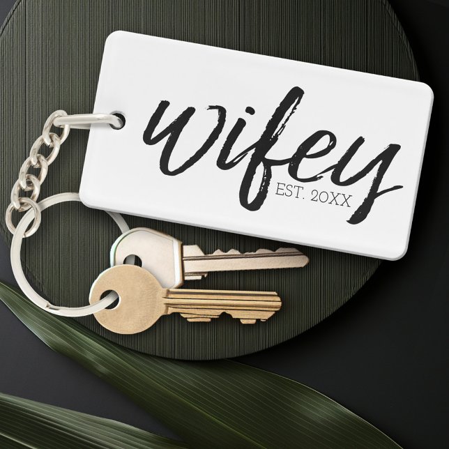 Wifey - Whimsical Black Calligraphy for the Bride Keychain (Personalized Keychain - add a date)