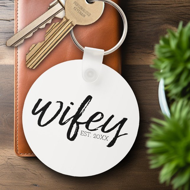 Wifey - Whimsical Black Calligraphy for the Bride Keychain (Personalized Keychain - Wedding Wifey)