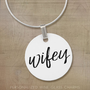 Wifey - Whimsical Black Calligraphy for the Bride Wine Charm