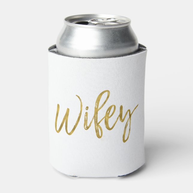 Wifey White and Gold Foil Can Cooler (Can Front)