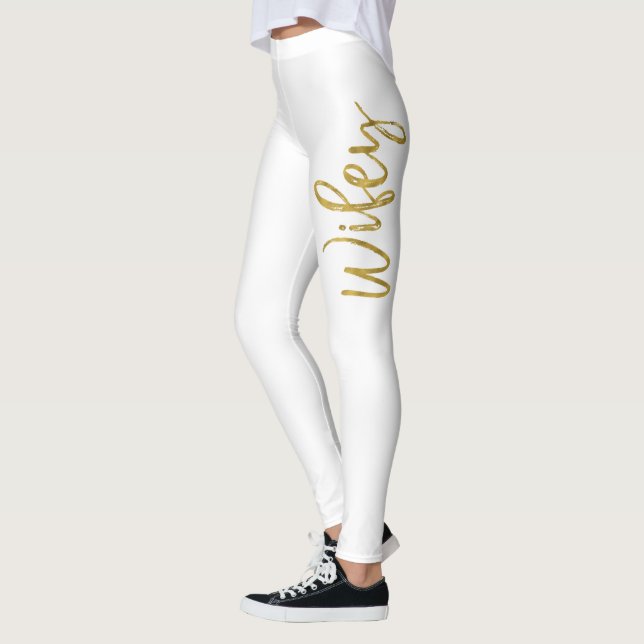 Wifey White & Gold Faux Foil Typography Yoga Pants (Left)