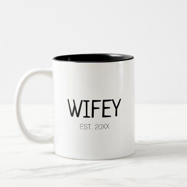 Wifey wife custom name or date Two-Tone coffee mug (Left)
