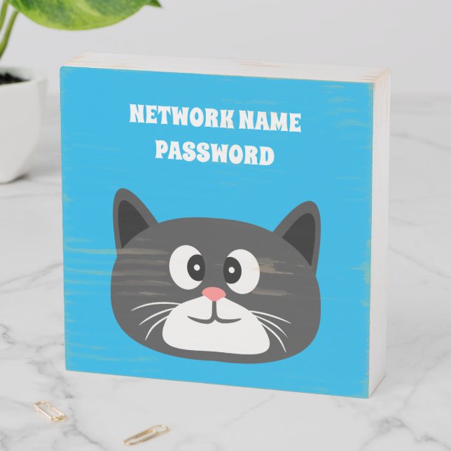 Wifi Black Cat Wooden Box Sign (In Situ Horizontal)
