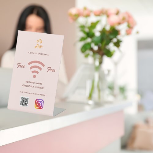 Wifi business logo qr code instagram blush rose pedestal sign