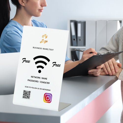 Wifi business logo qr code instagram white pedestal sign