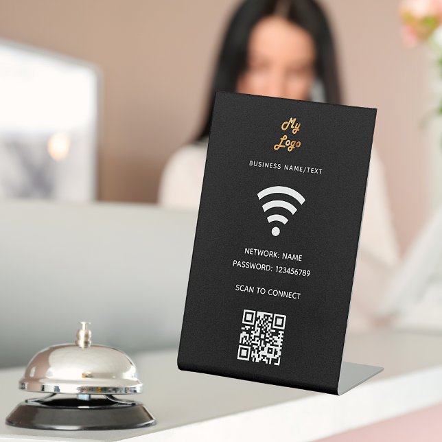 Wifi business logo qr code scan to connect black pedestal sign (Creator Uploaded)