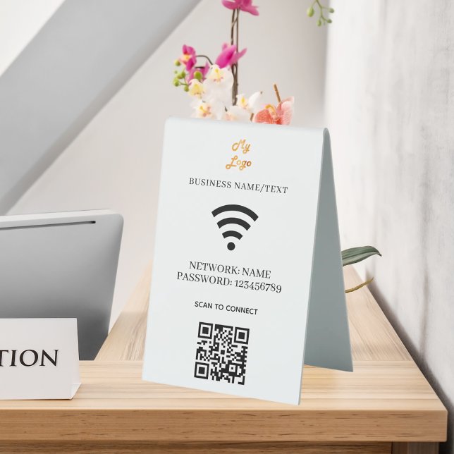 Wifi business logo qr code scan to connect table tent (Creator Uploaded)