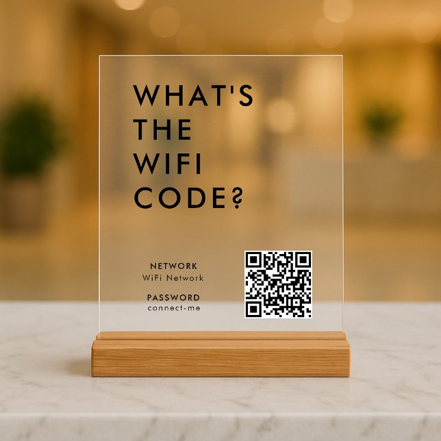 WiFi Code Acrylic Sign | QR Connect Wi-Fi Network (What's the WiFi Code? acrylic tabletop sign with QR code to connect seamlessly to your Wi-Fi)