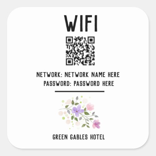 WiFi Code With QR Code  Floral Design Square Sticker