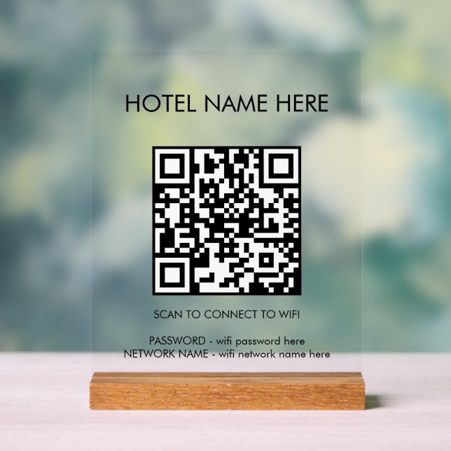 WIFI Details QR Code Hotel Name Simple Acrylic Sign (Neutral)