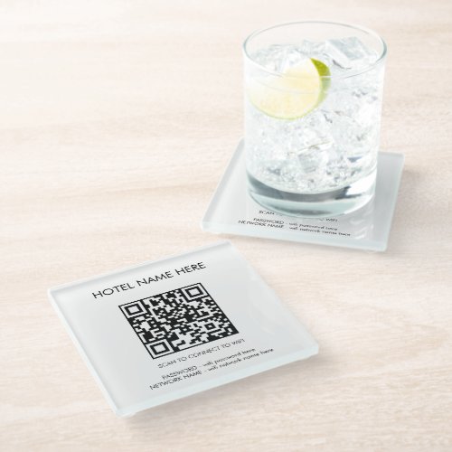 WIFI Details QR Code Hotel Name Simple Glass Coaster