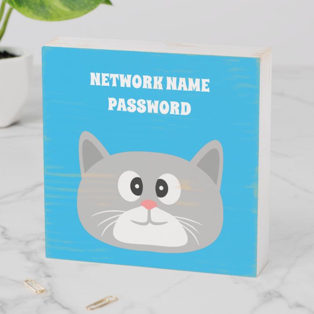 Wifi Grey Cat Wooden Box Sign (In Situ Horizontal)