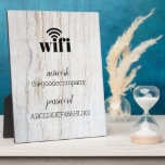 Wifi Information *Modern Hospitality* Rustic Plaque<br><div class="desc">From the *Modern Hospitality* collection, this Wifi Information sign if perfect for your visitors, whether you are a business, property owner or just a guy or gal with a lot of guests! Black and white type on a gray rustic wood background. Email me at christie@christiekelly.com for free complimentary customization including...</div>