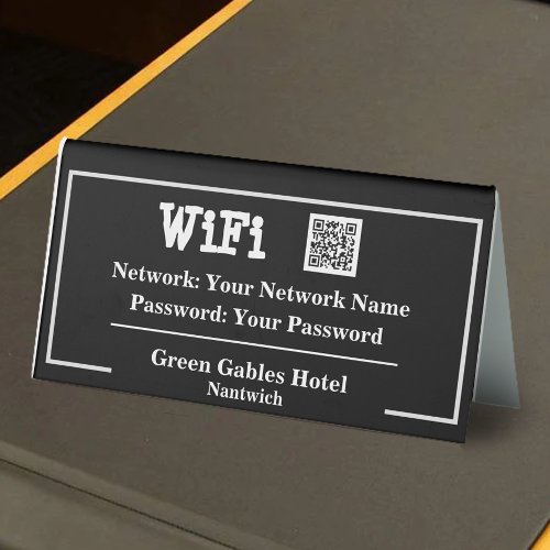 WiFi Information QR Code  Network and Password Table Tent Sign