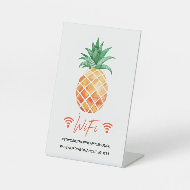 WiFi Internet Password Island Pineapple Vacation Pedestal Sign (Front)