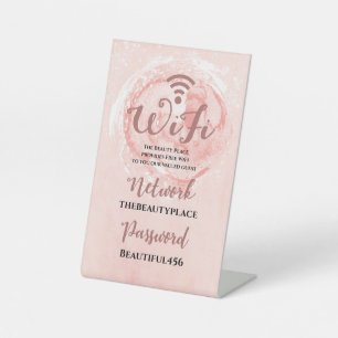 WiFi Internet Password Pink Watercolor Salon Pedestal Sign