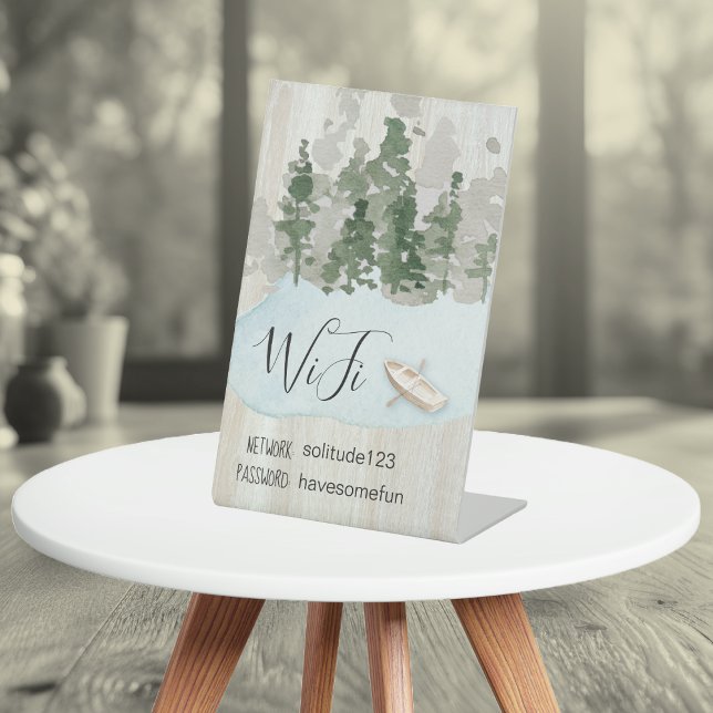 WiFi Internet Password Vacation Lake House Pedesta Pedestal Sign (WIFI internet password and network sign. Perfect for guests at your cabin vacation home rental.)