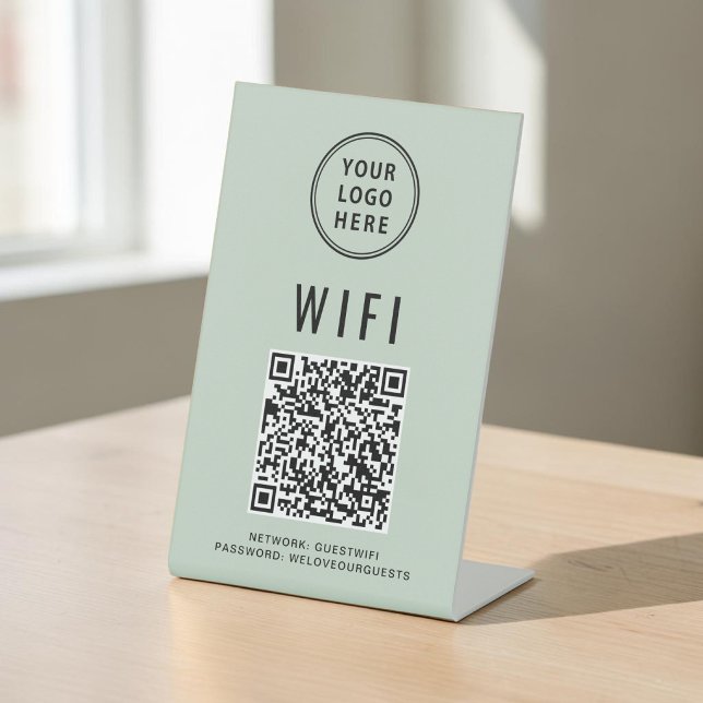Wifi  Logo Sage Green QR Code Pedestal Sign (Wifi Logo Sage Green QR Code Pedestal Sign)