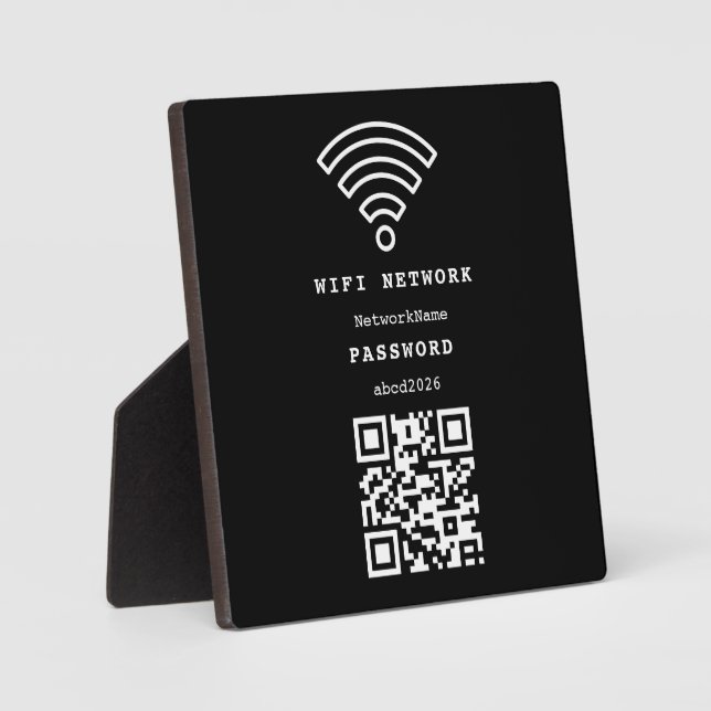 Wifi Network and Password Black Plaque (Front)