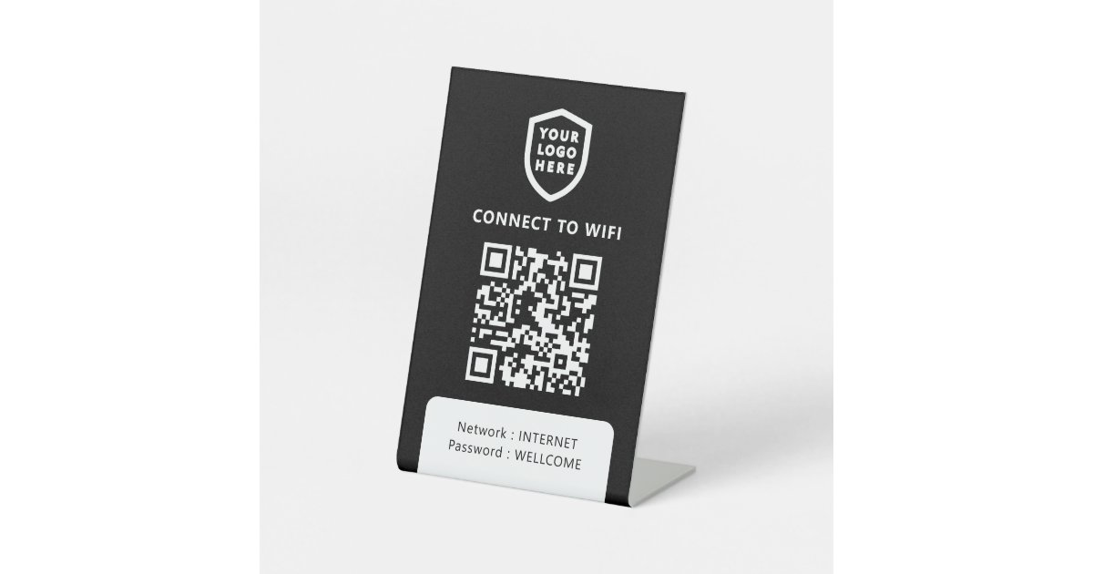 Wifi Network | Black QR Code Scan To Connect Pedestal Sign | Zazzle