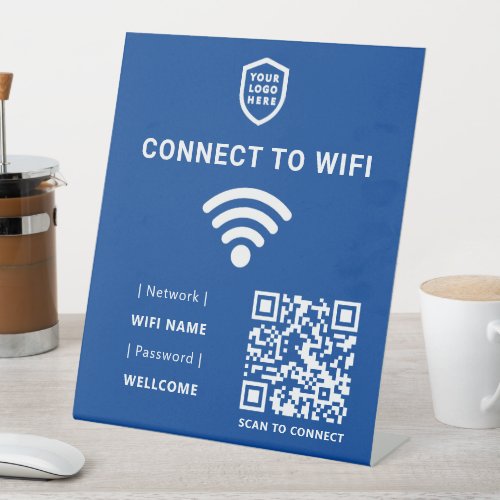 Wifi Network  Blue QR Code Scan to Connect Pedestal Sign
