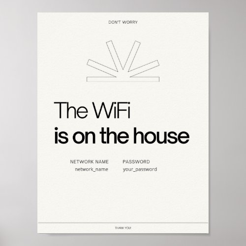 Wifi network hostel airbnb bed  breakfast info poster