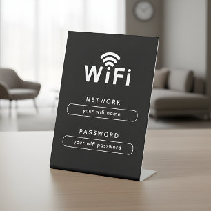 WIFI Network Login Table Sign Simple Sleek Black