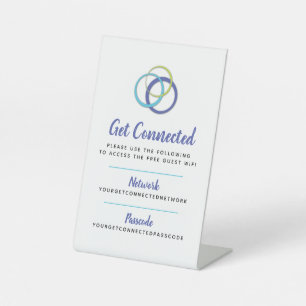 Wifi network passcode guest info custom blue rings pedestal sign