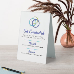 Wifi network passcode guest info custom blue rings table tent