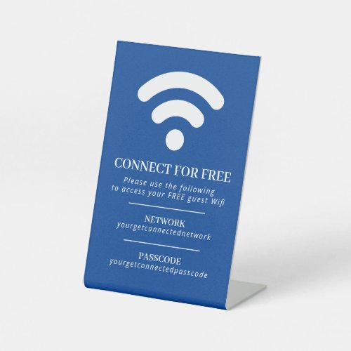 Wifi network passcode guest info custom blue white pedestal sign