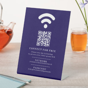 Wifi network passcode guest info custom QR blue Pedestal Sign