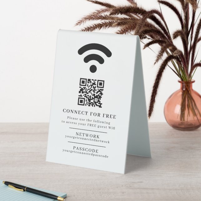 Wifi network passcode guest info custom QR code Table Tent (In SItu (Table))