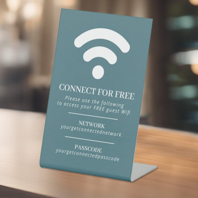 Wifi network passcode guest info custom teal white pedestal sign (Creator Uploaded)
