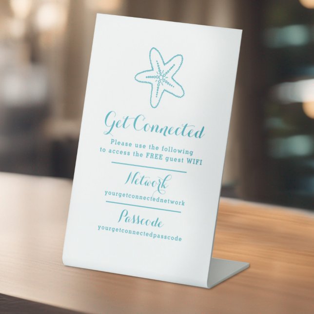 Wifi network passcode guest info starfish blue pedestal sign (Creator Uploaded)