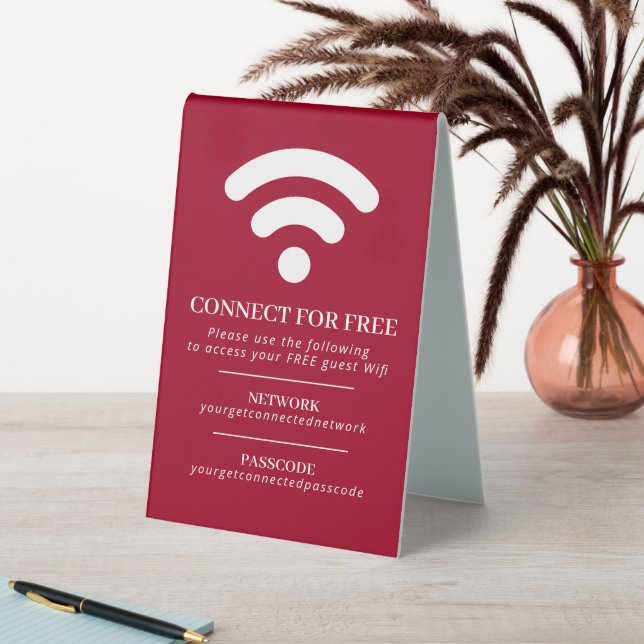 Wifi network passcode info custom red white table tent (In SItu (Table))