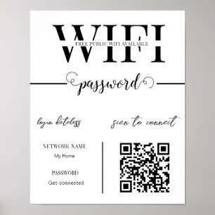 WIFI Network Password QR Code Black & White Modern Poster