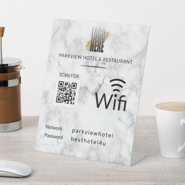 Wifi Network Password QR Code Logo Marble Pedestal Pedestal Sign (In SItu)