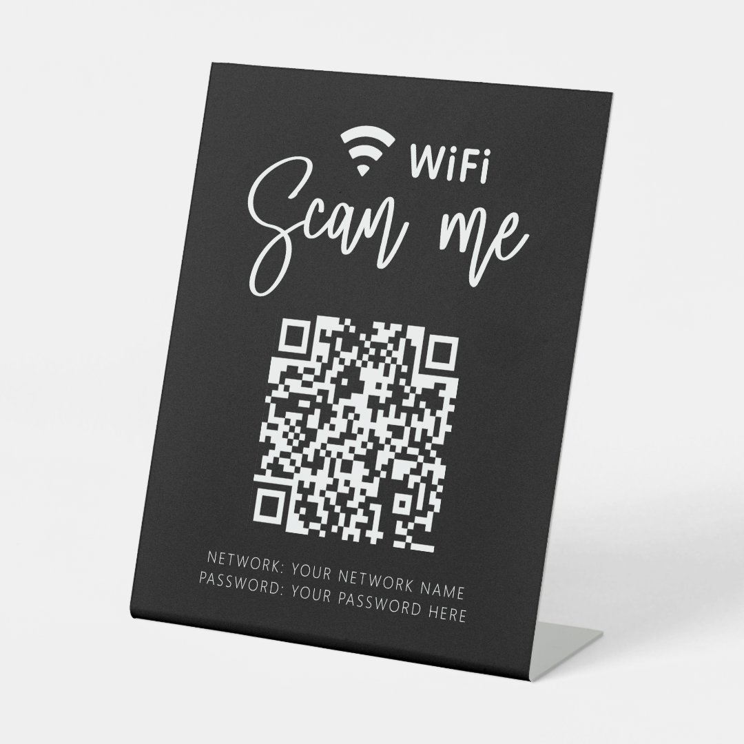 Wifi Network QR Code Black Modern Business Pedestal Sign | Zazzle