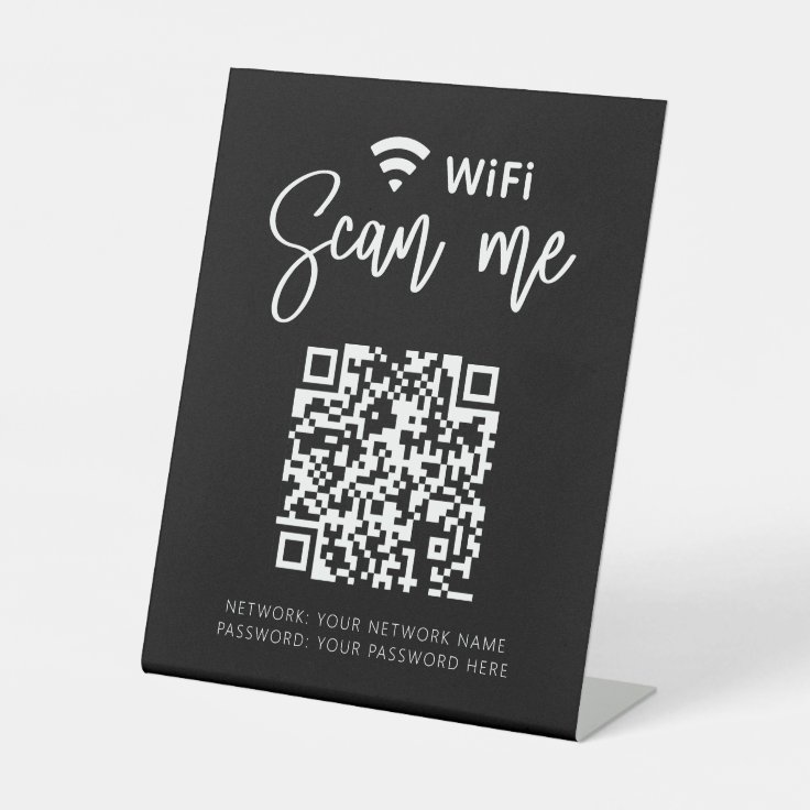 Wifi Network QR Code Black Modern Business Pedestal Sign | Zazzle