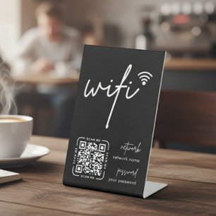 Wifi Network QR Code Black Modern Business Pedestal Sign