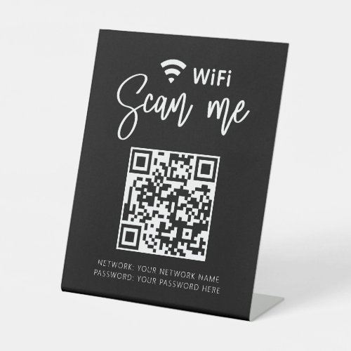 Wifi Network QR Code Black Modern Business Pedestal Sign