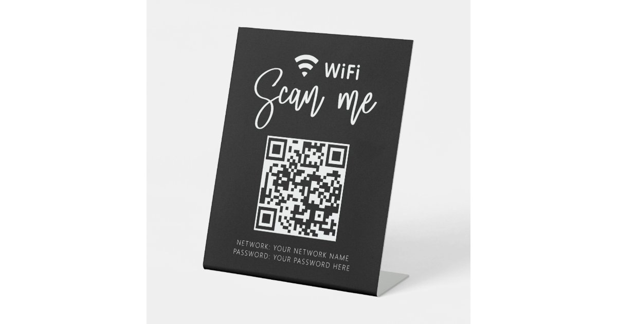Wifi Network QR Code Black Modern Business Pedestal Sign | Zazzle