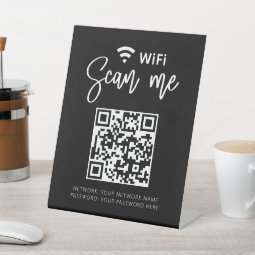 Wifi Network QR Code Black Modern Business Pedestal Sign | Zazzle