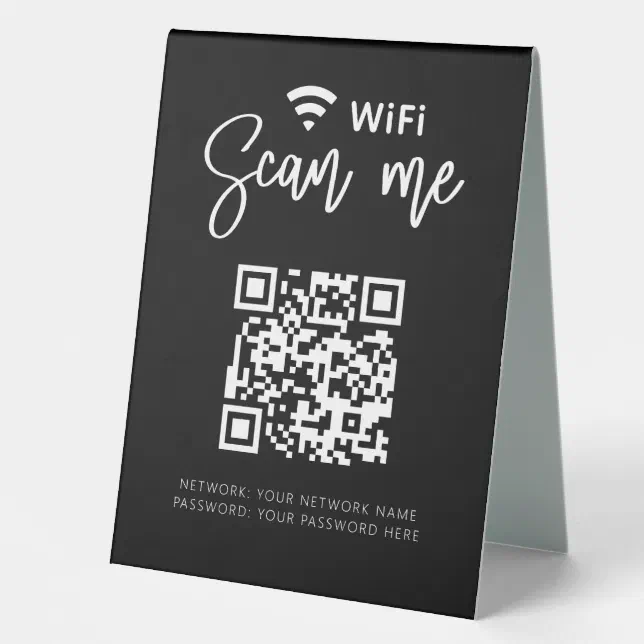 Wifi Network QR Code Black Modern Business Table Tent Sign | Zazzle