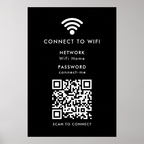 Wifi Network  QR Code Internet Password Black Poster